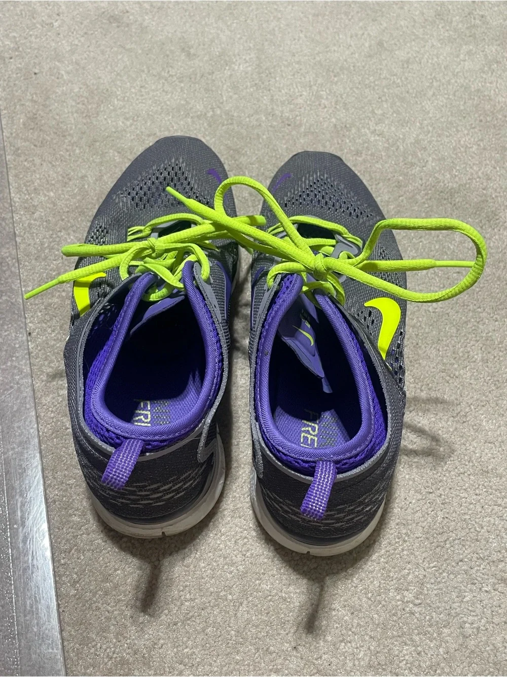 Nike Women’s Gray & Purple Athletic Sneakers with Neon Yellow Laces